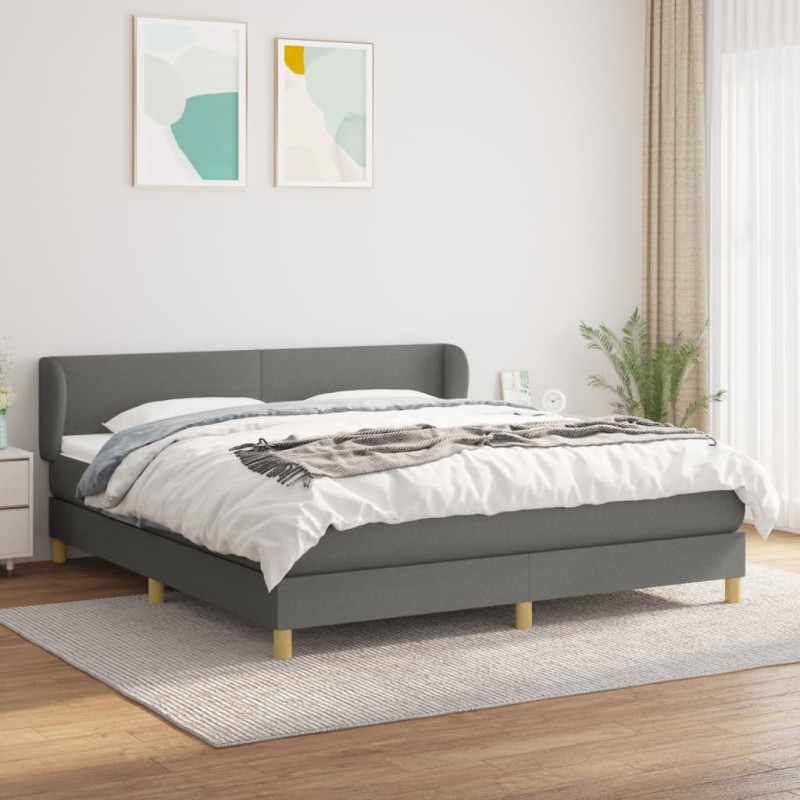 vidaXL Boxspringbett mit Matratze Dunkelgrau 160x200 cm Stoff vidaXL Boxspringbett mit Matratze Dunkelgrau 160x200 cm Stoff
