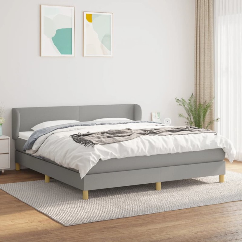 vidaXL Boxspringbett mit Matratze Hellgrau 180x200 cm Stoff vidaXL Boxspringbett mit Matratze Hellgrau 180x200 cm Stoff