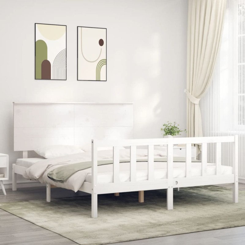 Massivholzbett mit Kopfteil Weiß 160x200 cm Massivholzbett mit Kopfteil Weiß 160x200 cm
