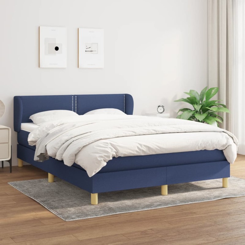 vidaXL Boxspringbett mit Matratze Blau 140x200 cm Stoff vidaXL Boxspringbett mit Matratze Blau 140x200 cm Stoff