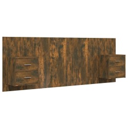 vidaXL Kopfteil mit Nachttischen Räuchereiche Holzwerkstoff