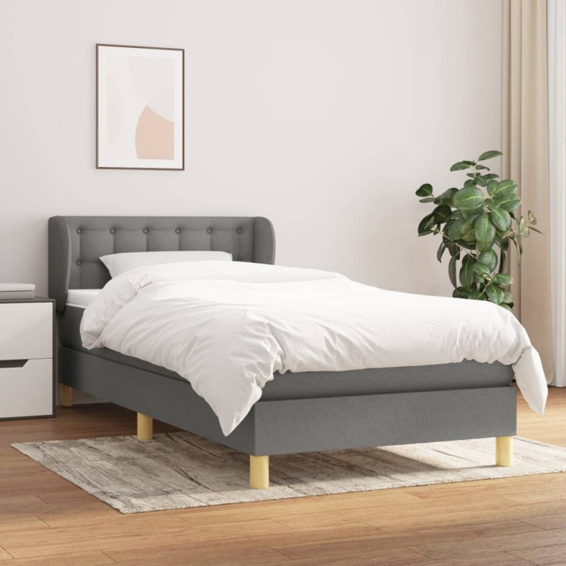 vidaXL Boxspringbett mit Matratze Dunkelgrau 100x200 cm Stoff vidaXL Boxspringbett mit Matratze Dunkelgrau 100x200 cm Stoff