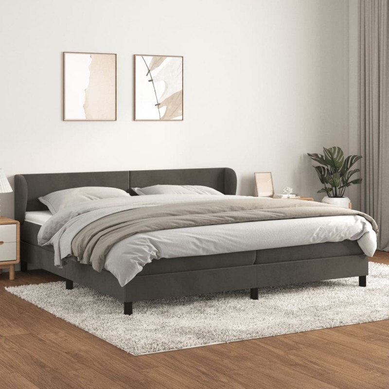 vidaXL Boxspringbett mit Matratze Dunkelgrau 200x200 cm Samt vidaXL Boxspringbett mit Matratze Dunkelgrau 200x200 cm Samt