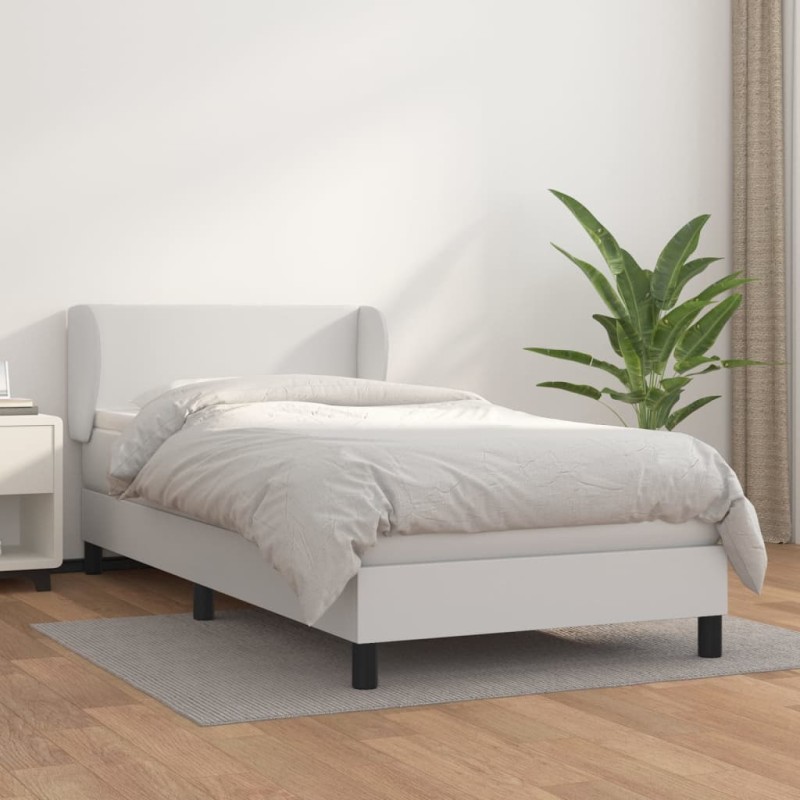 vidaXL Boxspringbett mit Matratze Weiß 90x200 cm Kunstleder vidaXL Boxspringbett mit Matratze Weiß 90x200 cm Kunstleder