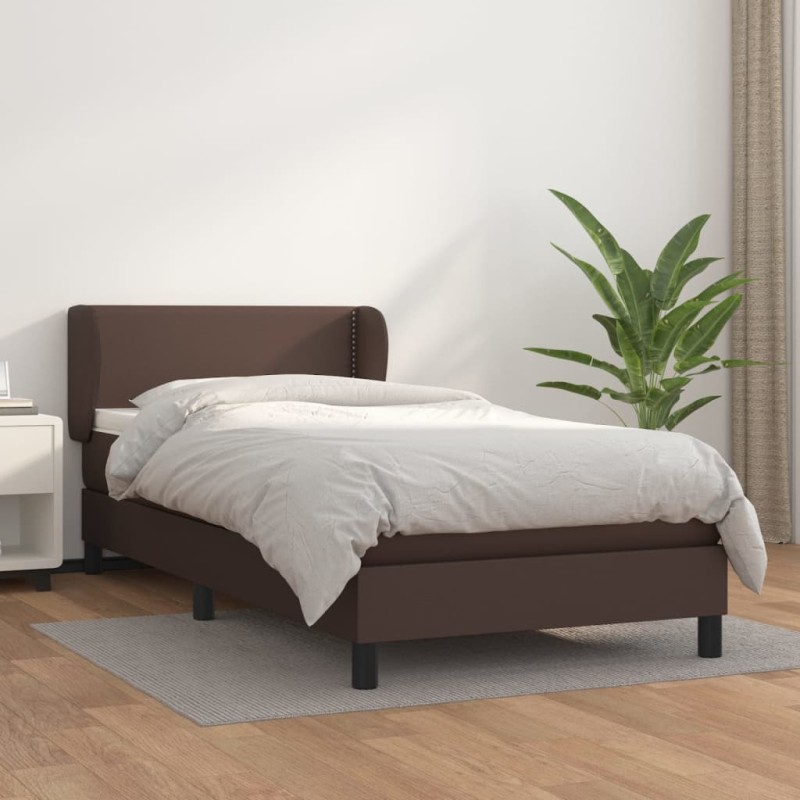 vidaXL Boxspringbett mit Matratze Braun 90x200 cm Kunstleder vidaXL Boxspringbett mit Matratze Braun 90x200 cm Kunstleder