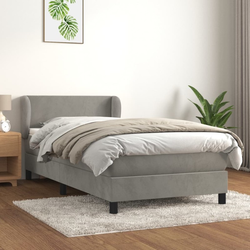 vidaXL Boxspringbett mit Matratze Hellgrau 90x200 cm Samt vidaXL Boxspringbett mit Matratze Hellgrau 90x200 cm Samt
