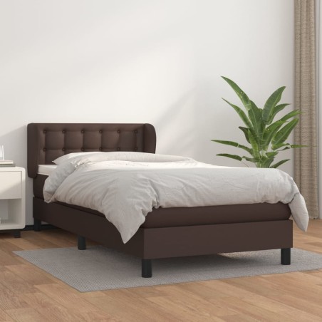vidaXL Boxspringbett mit Matratze Braun 100x200 cm Kunstleder