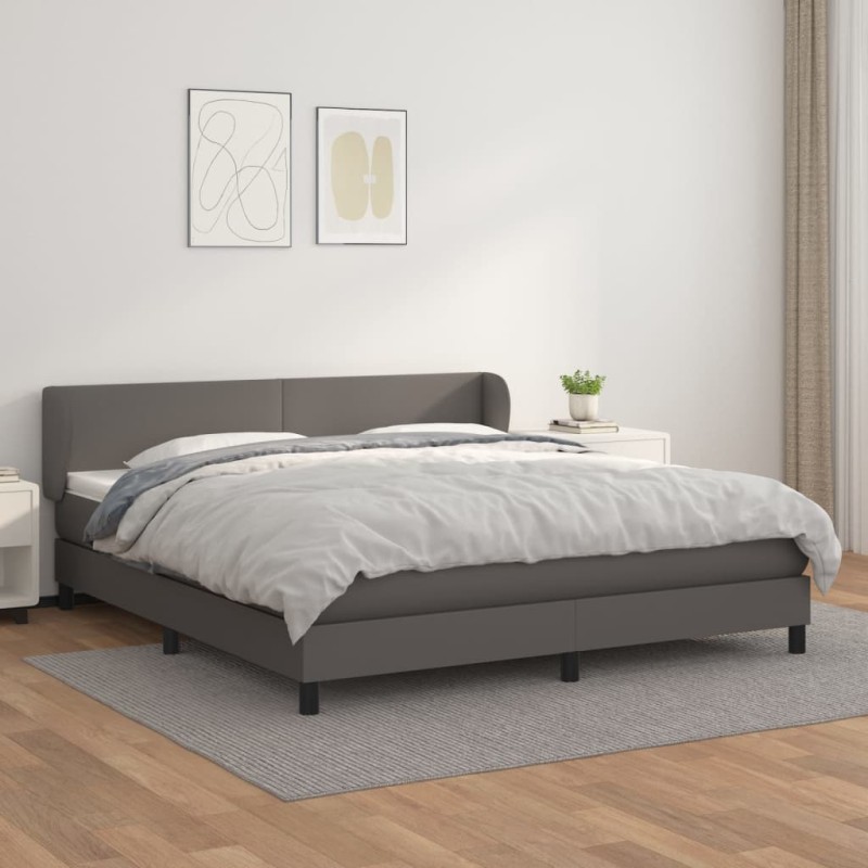 vidaXL Boxspringbett mit Matratze Grau 160x200 cm Kunstleder vidaXL Boxspringbett mit Matratze Grau 160x200 cm Kunstleder