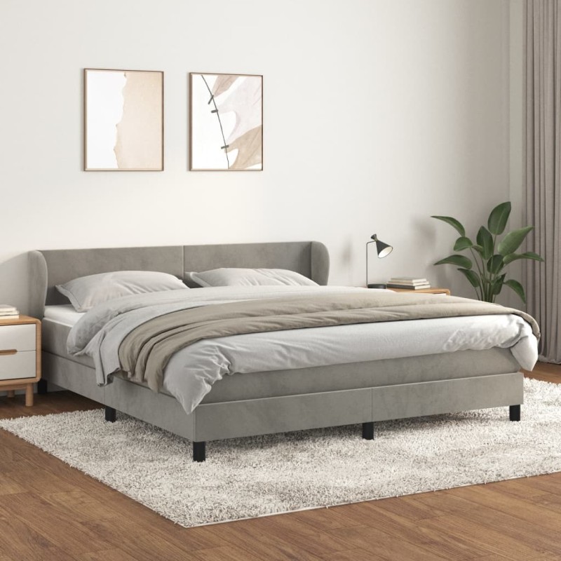 vidaXL Boxspringbett mit Matratze Hellgrau 180x200 cm Samt vidaXL Boxspringbett mit Matratze Hellgrau 180x200 cm Samt