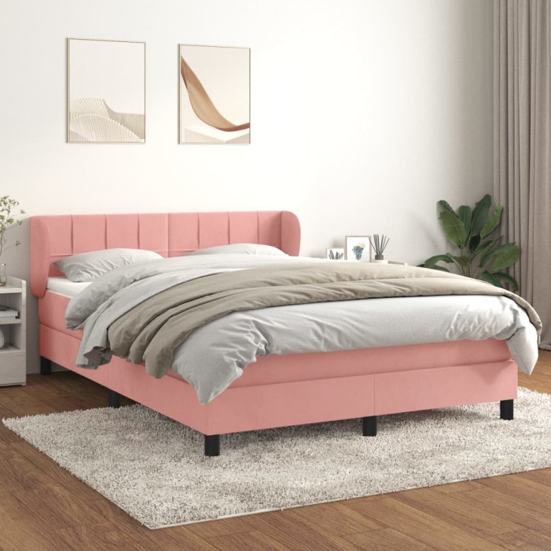 vidaXL Boxspringbett mit Matratze Rosa 140x190 cm Samt vidaXL Boxspringbett mit Matratze Rosa 140x190 cm Samt