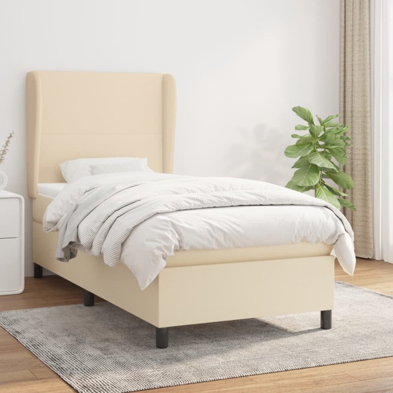 vidaXL Boxspringbett mit Matratze Creme 90x190 cm Stoff vidaXL Boxspringbett mit Matratze Creme 90x190 cm Stoff