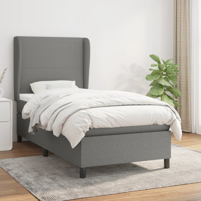 vidaXL Boxspringbett mit Matratze Dunkelgrau 90x200 cm Stoff vidaXL Boxspringbett mit Matratze Dunkelgrau 90x200 cm Stoff