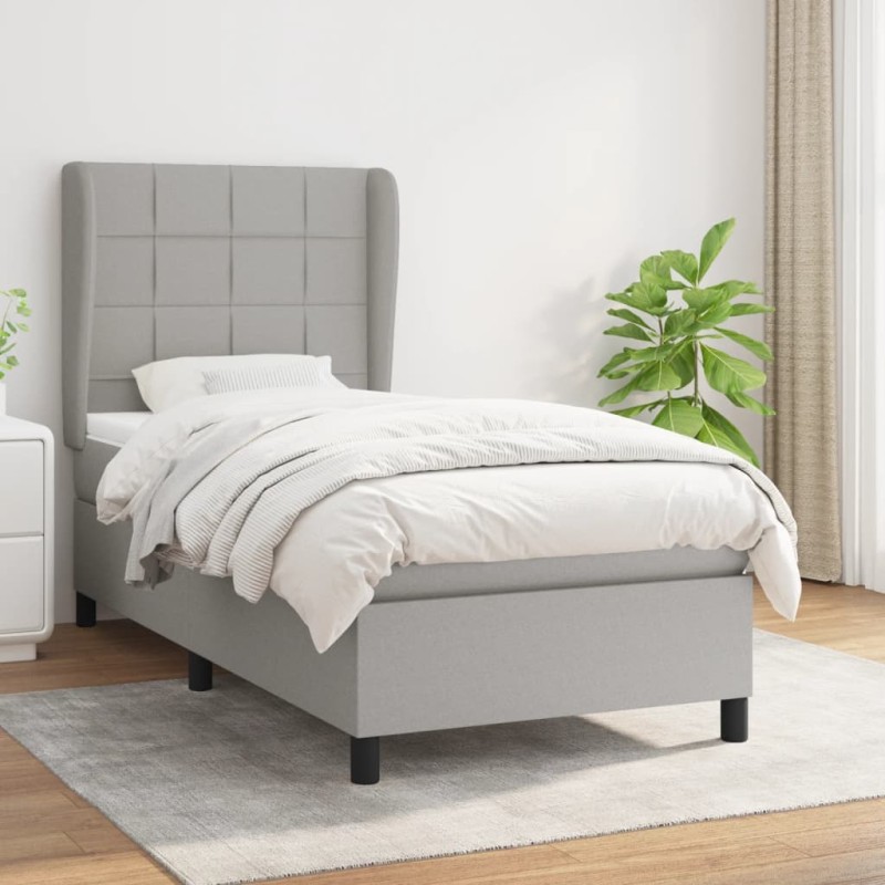 vidaXL Boxspringbett mit Matratze Hellgrau 90x200 cm Stoff vidaXL Boxspringbett mit Matratze Hellgrau 90x200 cm Stoff