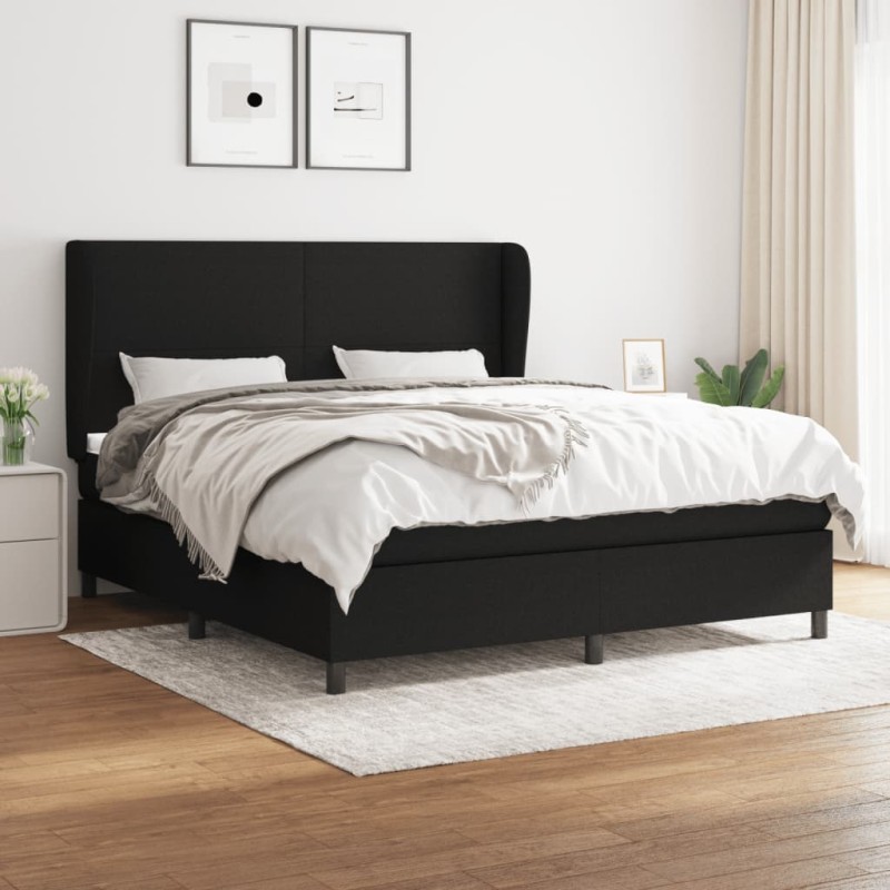 vidaXL Boxspringbett mit Matratze Schwarz 180x200 cm Stoff vidaXL Boxspringbett mit Matratze Schwarz 180x200 cm Stoff
