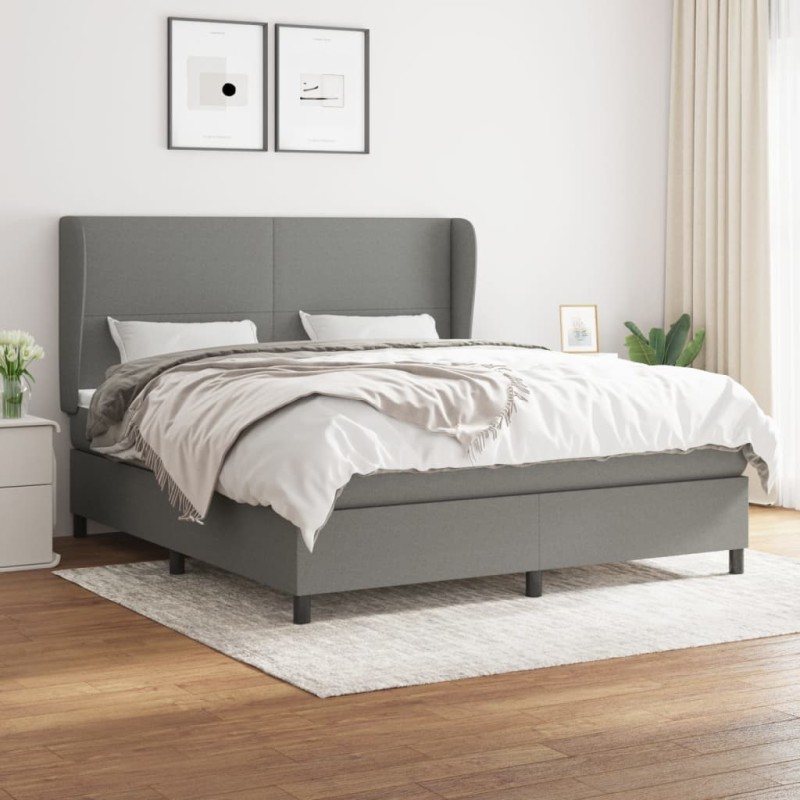 vidaXL Boxspringbett mit Matratze Dunkelgrau 160x200 cm Stoff vidaXL Boxspringbett mit Matratze Dunkelgrau 160x200 cm Stoff