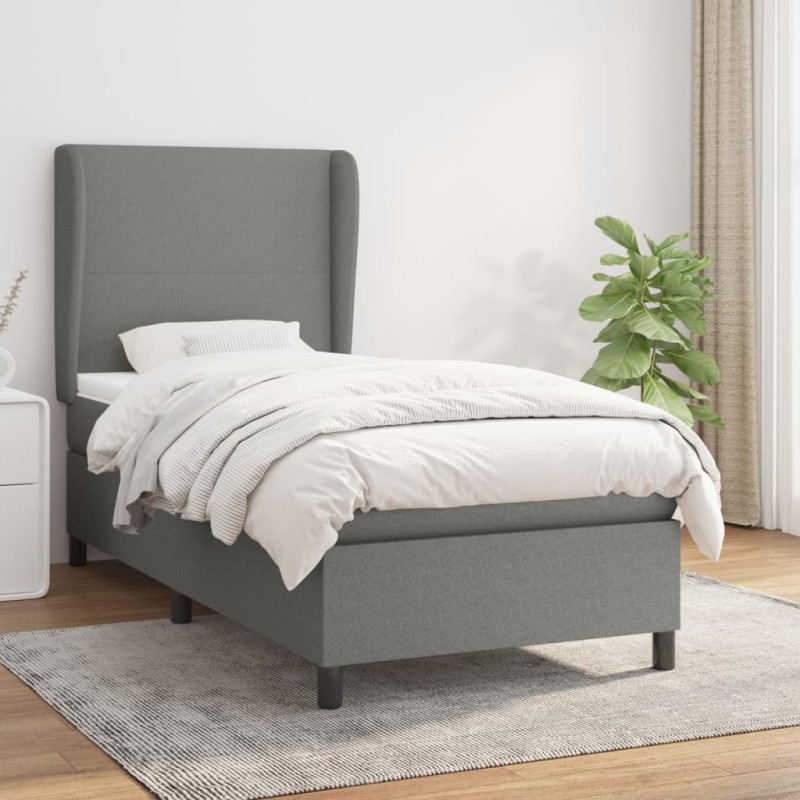 vidaXL Boxspringbett mit Matratze Dunkelgrau 90x190 cm Stoff vidaXL Boxspringbett mit Matratze Dunkelgrau 90x190 cm Stoff
