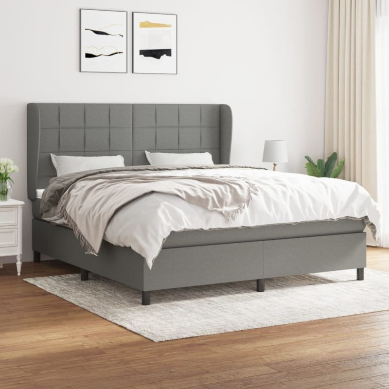 vidaXL Boxspringbett mit Matratze Dunkelgrau 160x200 cm Stoff vidaXL Boxspringbett mit Matratze Dunkelgrau 160x200 cm Stoff