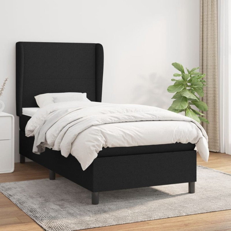 vidaXL Boxspringbett mit Matratze Schwarz 90x200 cm Stoff vidaXL Boxspringbett mit Matratze Schwarz 90x200 cm Stoff