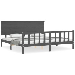 Massivholzbett mit Kopfteil Grau 200x200 cm
