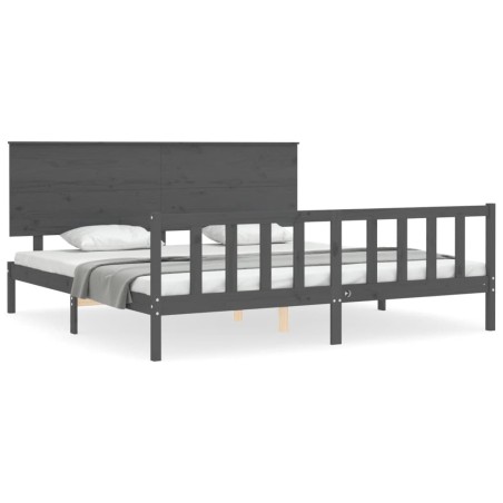 Massivholzbett mit Kopfteil Grau 200x200 cm