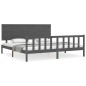 Massivholzbett mit Kopfteil Grau 200x200 cm Massivholzbett mit Kopfteil Grau 200x200 cm