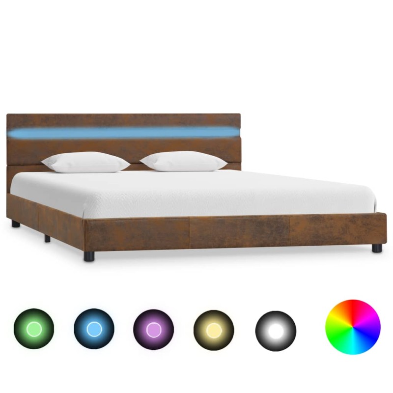 Bettgestell mit LED Braun Stoff 140x200 cm Bettgestell mit LED Braun Stoff 140x200 cm