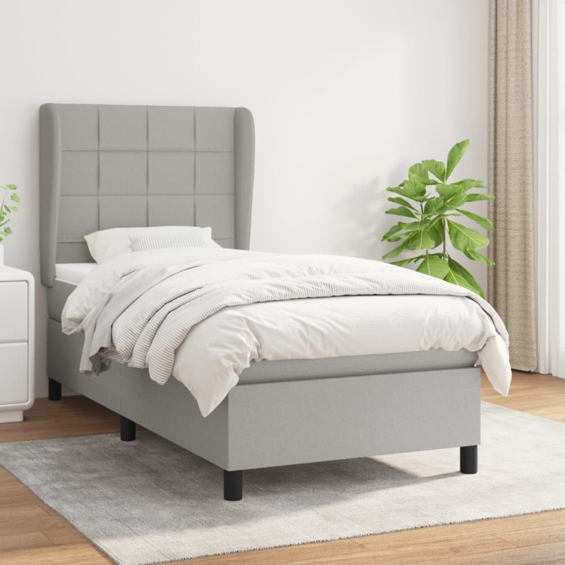 vidaXL Boxspringbett mit Matratze Hellgrau 80x200 cm Stoff vidaXL Boxspringbett mit Matratze Hellgrau 80x200 cm Stoff
