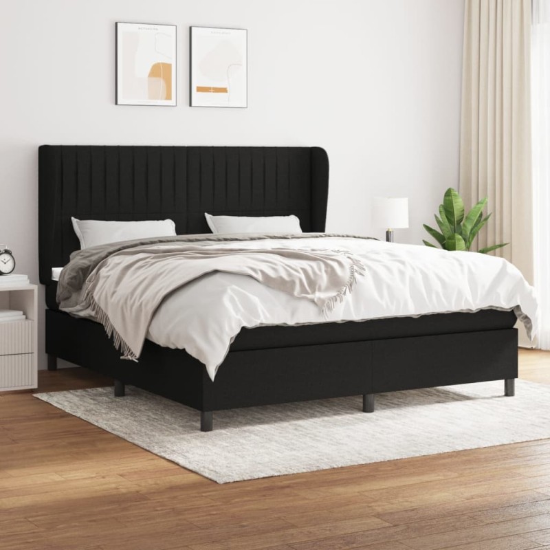 vidaXL Boxspringbett mit Matratze Schwarz 180x200 cm Stoff vidaXL Boxspringbett mit Matratze Schwarz 180x200 cm Stoff