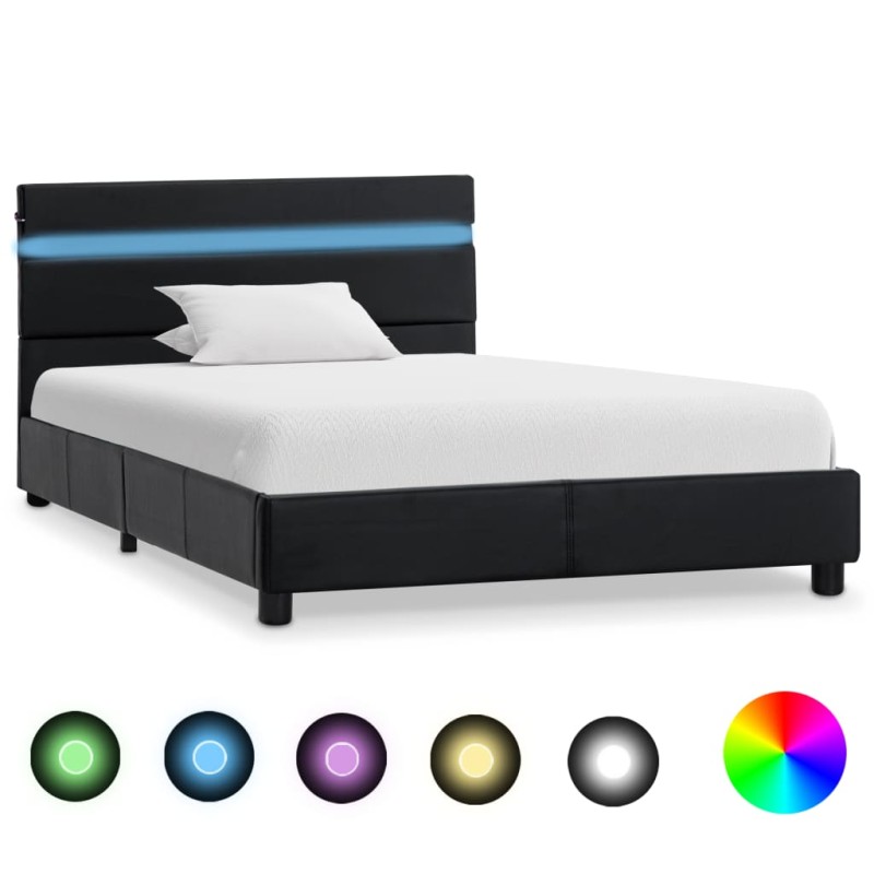 Bettgestell mit LED Schwarz Kunstleder 90x200 cm Bettgestell mit LED Schwarz Kunstleder 90x200 cm
