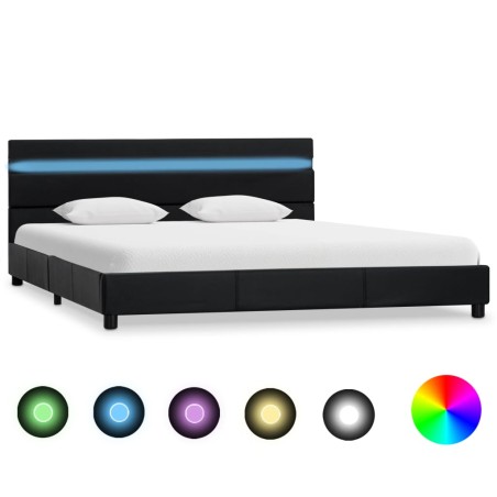 LED-Bettgestell Schwarz Kunstleder 160x200 cm