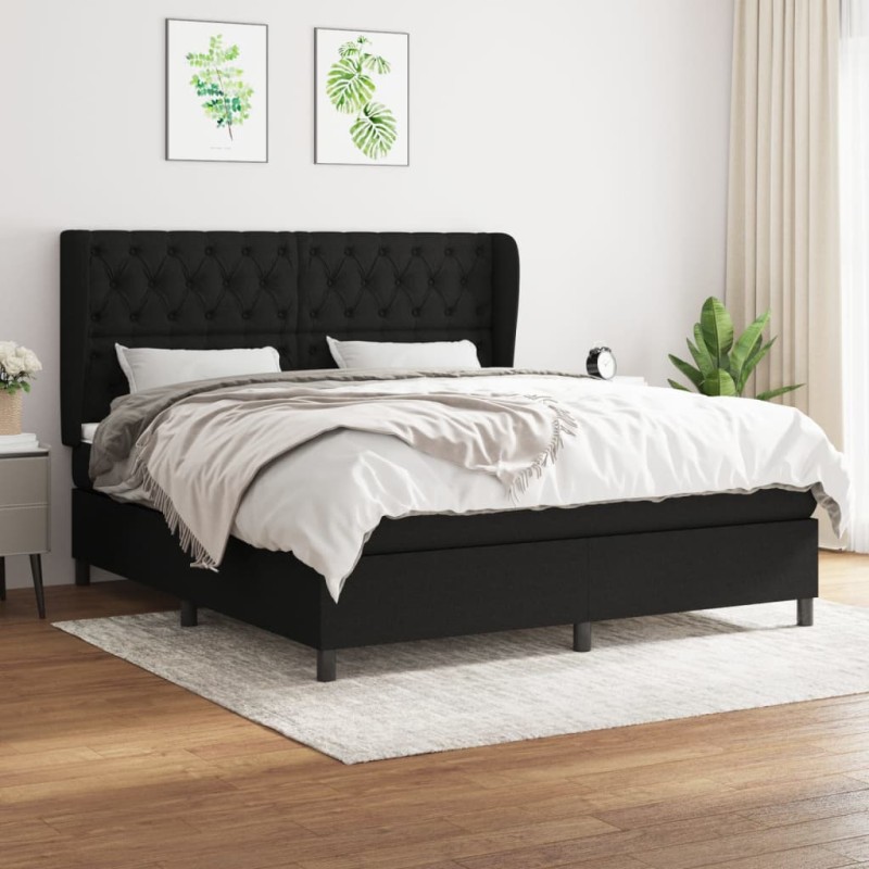 vidaXL Boxspringbett mit Matratze Schwarz 160x200 cm Stoff vidaXL Boxspringbett mit Matratze Schwarz 160x200 cm Stoff