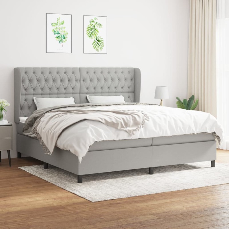 vidaXL Boxspringbett mit Matratze Hellgrau 200x200 cm Stoff vidaXL Boxspringbett mit Matratze Hellgrau 200x200 cm Stoff