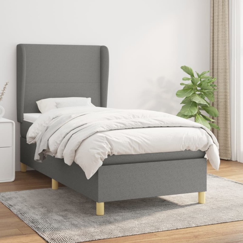 vidaXL Boxspringbett mit Matratze Dunkelgrau 80x200 cm Stoff vidaXL Boxspringbett mit Matratze Dunkelgrau 80x200 cm Stoff
