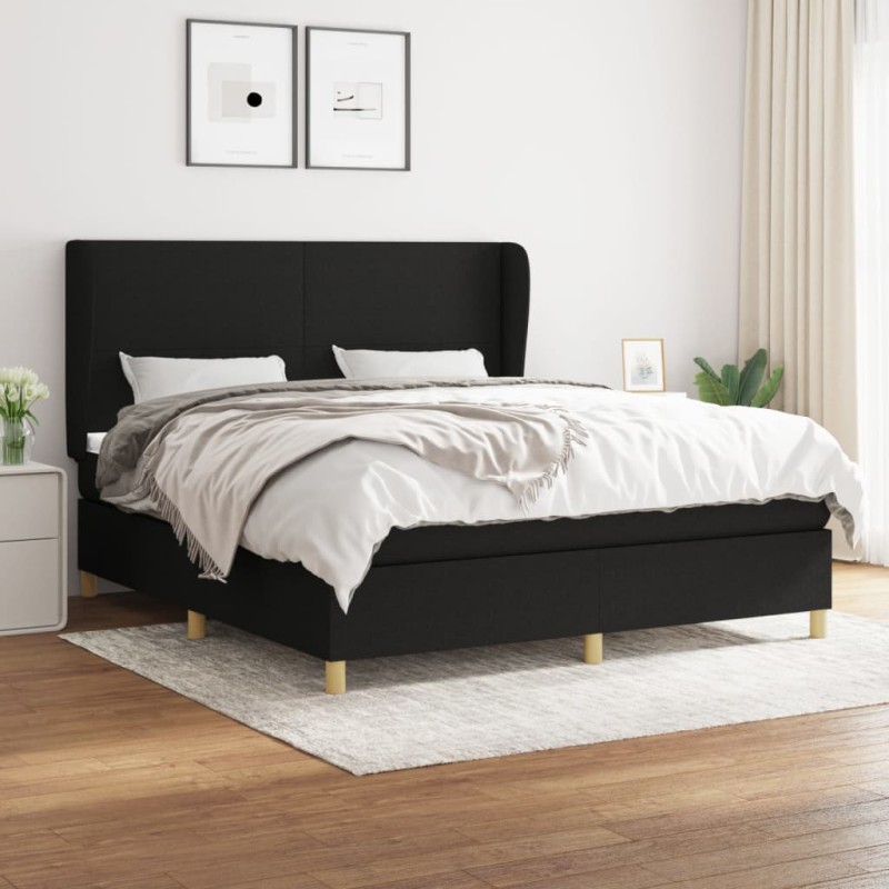 vidaXL Boxspringbett mit Matratze Schwarz 160x200 cm Stoff vidaXL Boxspringbett mit Matratze Schwarz 160x200 cm Stoff