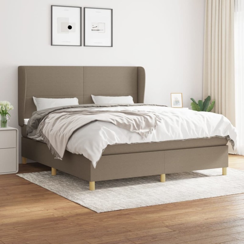vidaXL Boxspringbett mit Matratze Taupe 180x200 cm Stoff vidaXL Boxspringbett mit Matratze Taupe 180x200 cm Stoff