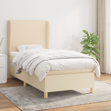 vidaXL Boxspringbett mit Matratze Creme 90x200 cm Stoff