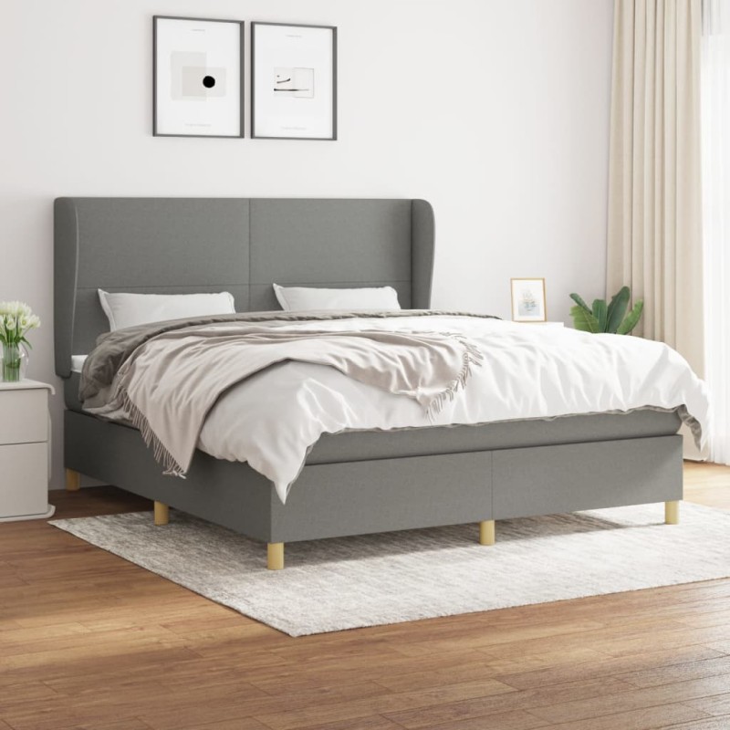 vidaXL Boxspringbett mit Matratze Dunkelgrau 180x200 cm Stoff vidaXL Boxspringbett mit Matratze Dunkelgrau 180x200 cm Stoff