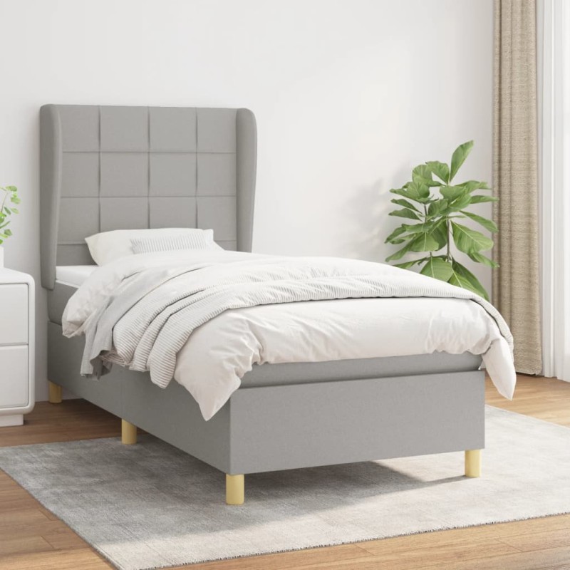 vidaXL Boxspringbett mit Matratze Hellgrau 90x190 cm Stoff vidaXL Boxspringbett mit Matratze Hellgrau 90x190 cm Stoff