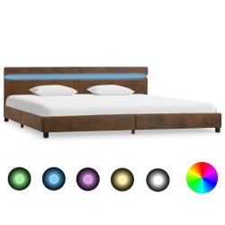 Bettgestell mit LED Braun Stoff 180x200 cm