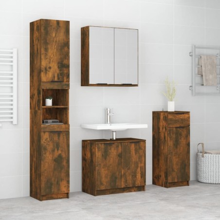 vidaXL 4-tlg. Badmöbel-Set Räuchereiche Holzwerkstoff