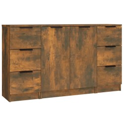 vidaXL Sideboards 3 Stk. Räuchereiche Holzwerkstoff