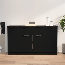 vidaXL Sideboards 3 Stk. Schwarz Holzwerkstoff