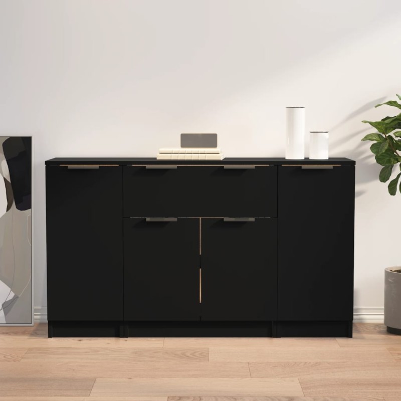 vidaXL Sideboards 3 Stk. Schwarz Holzwerkstoff vidaXL Sideboards 3 Stk. Schwarz Holzwerkstoff