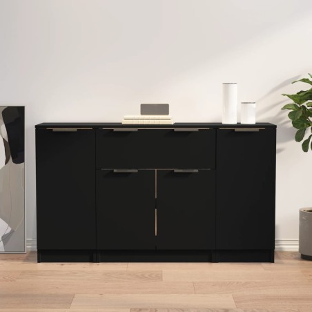 vidaXL Sideboards 3 Stk. Schwarz Holzwerkstoff