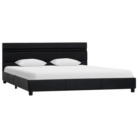 Bettgestell mit LED Schwarz Kunstleder 140×200 cm