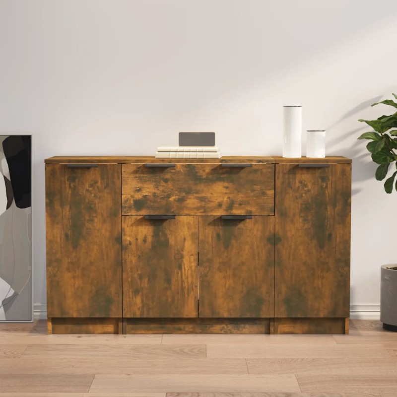 vidaXL Sideboards 3 Stk. Räuchereiche Holzwerkstoff vidaXL Sideboards 3 Stk. Räuchereiche Holzwerkstoff