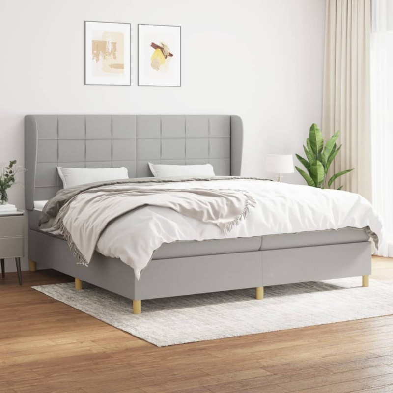 vidaXL Boxspringbett mit Matratze Hellgrau 200x200 cm Stoff vidaXL Boxspringbett mit Matratze Hellgrau 200x200 cm Stoff