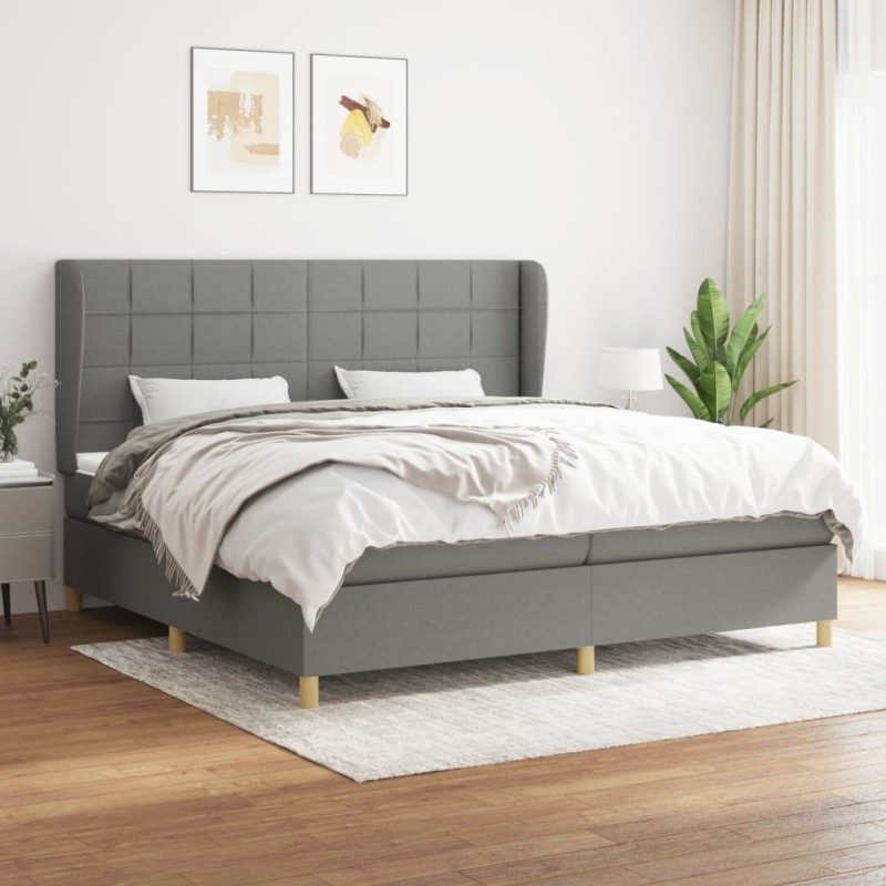 vidaXL Boxspringbett mit Matratze Dunkelgrau 200x200 cm Stoff vidaXL Boxspringbett mit Matratze Dunkelgrau 200x200 cm Stoff