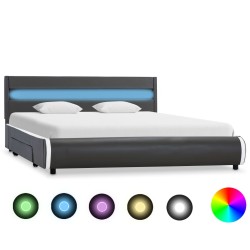 Bettgestell mit LED Anthrazit Kunstleder 160×200 cm