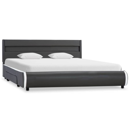 Bettgestell mit LED Anthrazit Kunstleder 160×200 cm